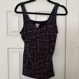 Chico's Navy Tweed-Style Sleeveless Tank with Pink & White Threading
